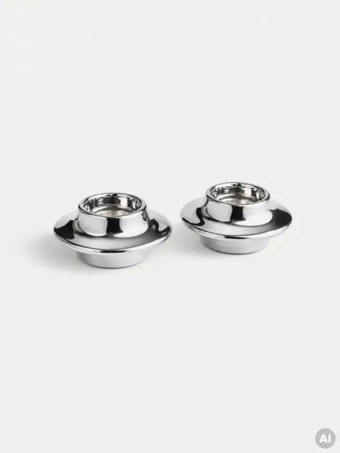 Zestaw świeczników SILVERI ceramiczne srebrne 9,4x4,2 cm 2 szt.