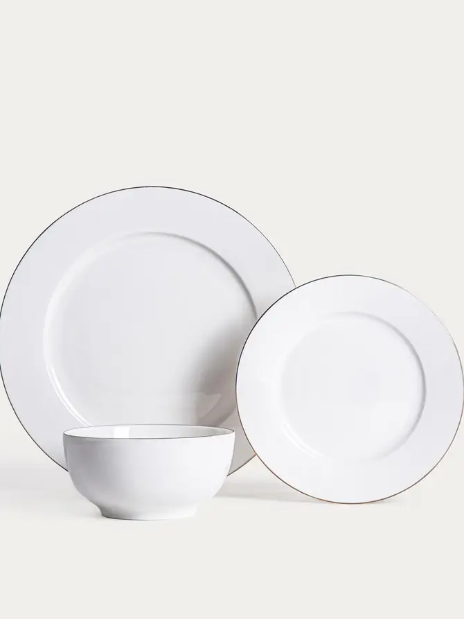 Zestaw talerzy AUROO porcelanowy ze złotą obwódką 18 el