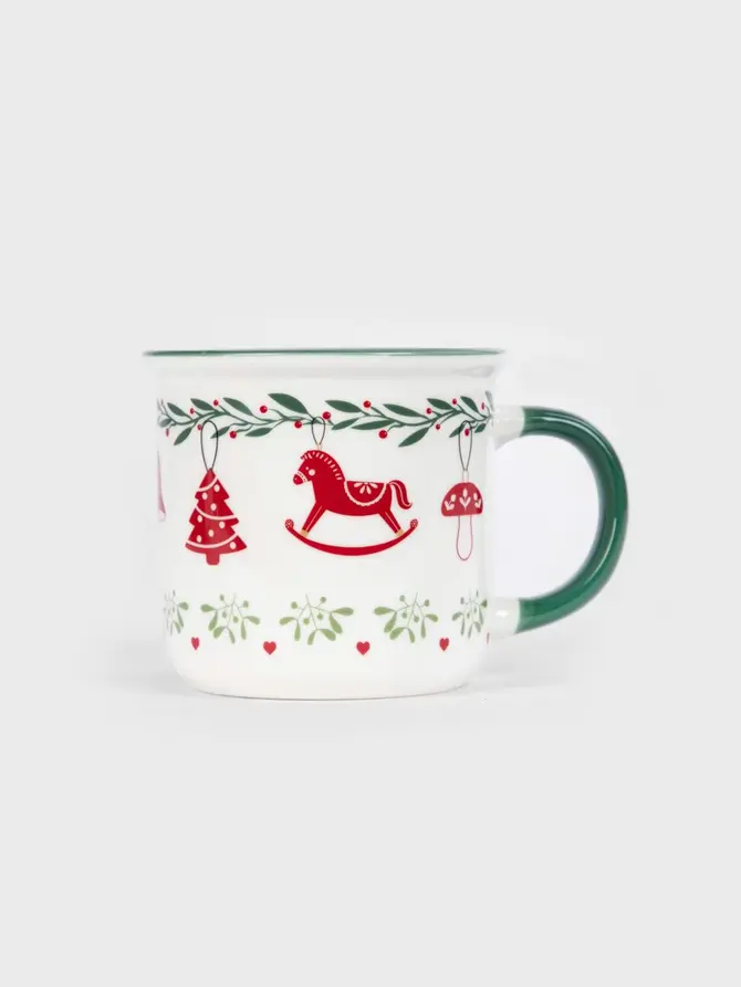 Kubek UNIS porcelanowy z koniem na biegunach i zielonym uchem 0,4 l