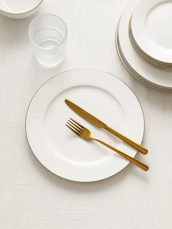 Talerz AUROO porcelanowy obiadowy ze złotą obwódką 26,5 cm