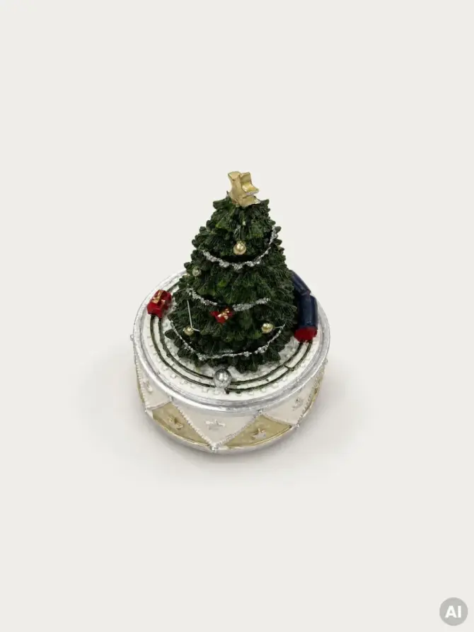 Dekoracja NORDY choinka z pociągiem z pozytywką 10.3x14.8 cm