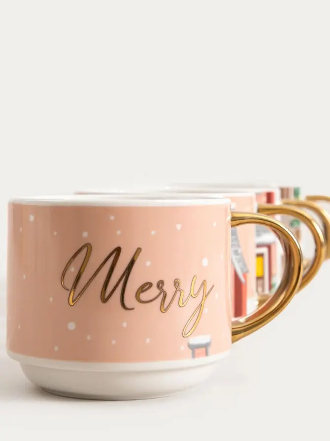 Zestaw kubków VELISSE porcelanowych piętrowanych różowych 4 szt. 0,2 l