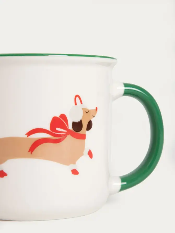 Kubek RINGI porcelanowy z jamnikiem i kokardką 0,4 l