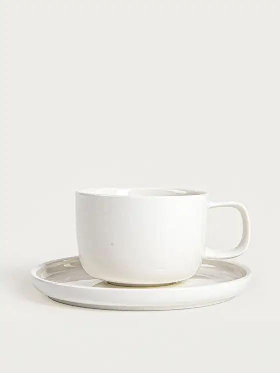 Filiżanka ze spodkiem BERGO porcelanowa biała 0,2 l