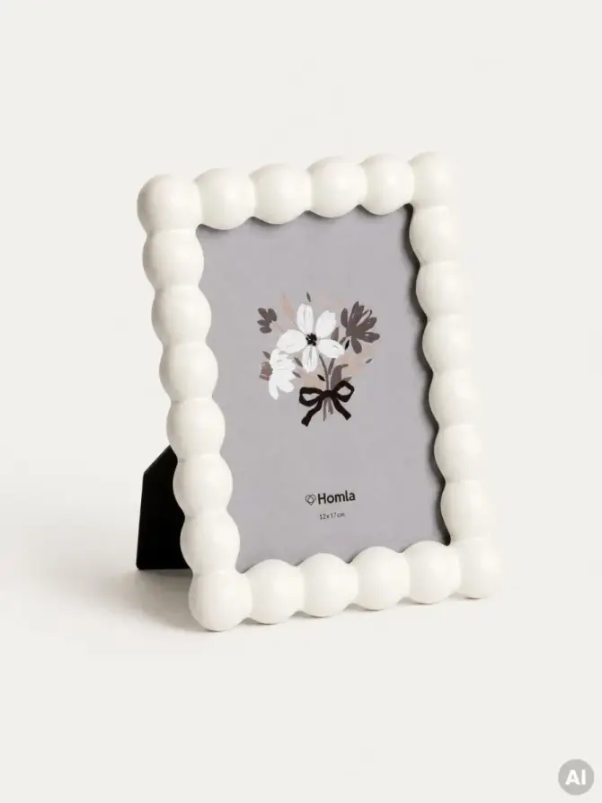 Ramka na zdjęcie BUBBLE ceramiczna z kuleczkami beżowa 13x18 cm