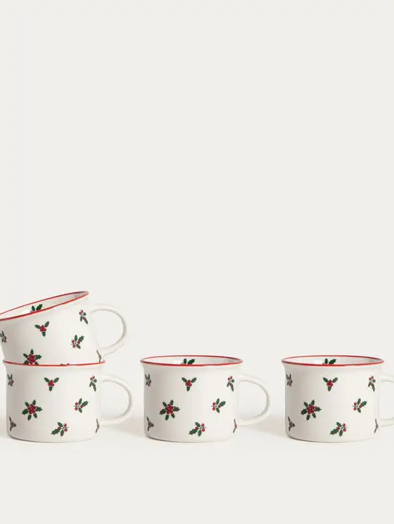 Zestaw kubków CANPI porcelanowych z ostrokrzewem, 4 szt. 0,15 l