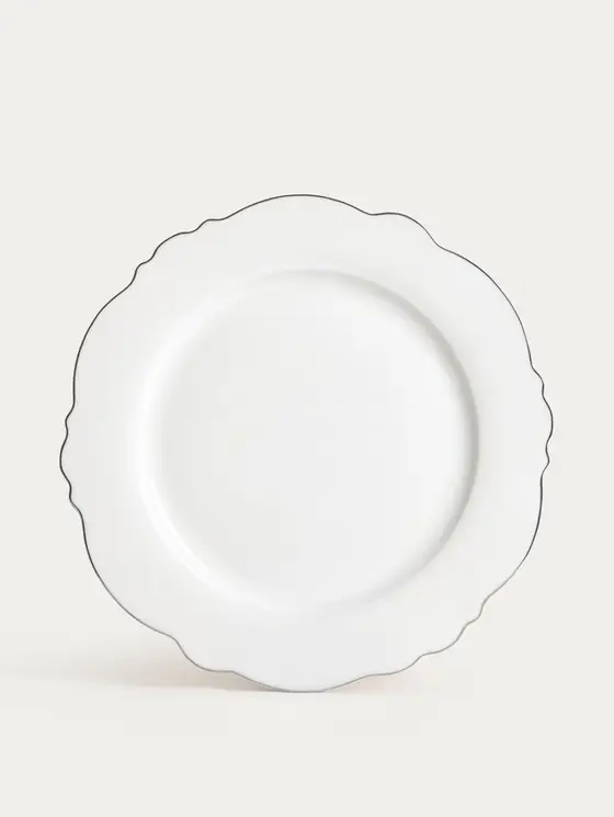 Talerz ELORIA porcelanowy deserowy ze srebrnym rantem 21 cm