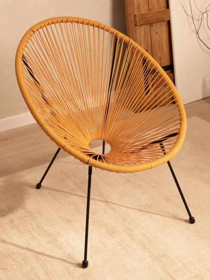 Fotel ACAPULCO z okrągłej linki technorattan musztardowy 72x79x85 cm