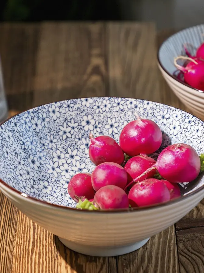Miska SALADO porcelanowa w kwiaty z brązowym rantem 20,5 cm