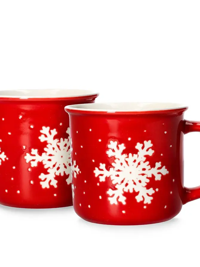 Zestaw kubków TRINKIE porcelanowych czerwonych ze śnieżynką, 2 szt 0,36 l