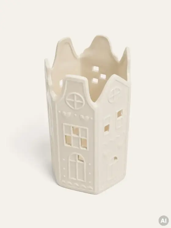 Lampion TOWNY domek ceramiczny kremowy 10,7x10,7x15 cm
