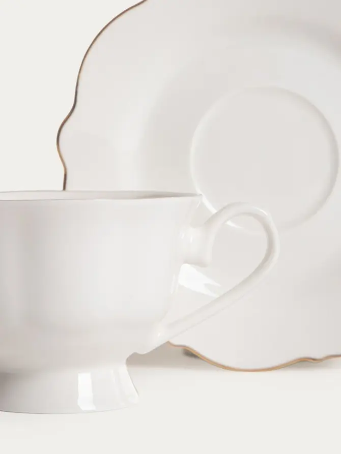 Filiżanka ze spodkiem ELORIA porcelanowa ze złotym rantem 0,2 l