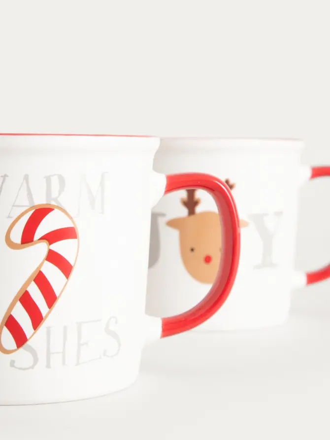 Zestaw kubków GLIMSY porcelanowych z czerwonym uchem 2 szt. 0,3 l