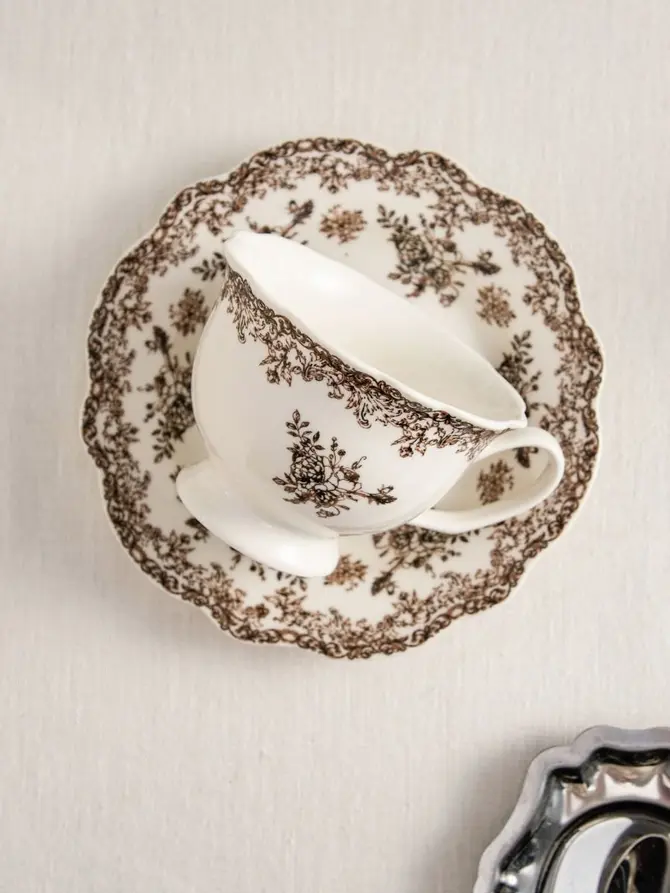 Filiżanka ze spodkiem LOURRY porcelanowa brązowa 0,2 l