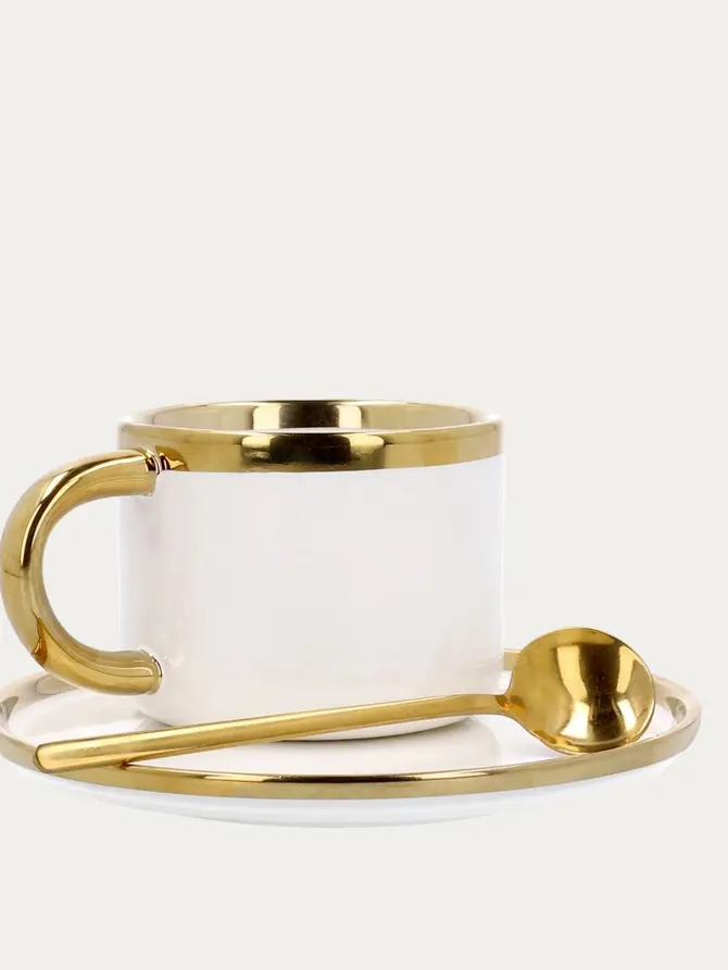 Filiżanka ze spodkiem i łyżeczką SINNES porcelanowa biała 0,20 l
