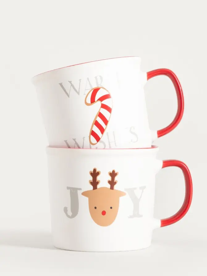 Zestaw kubków GLIMSY porcelanowych z czerwonym uchem 2 szt. 0,3 l