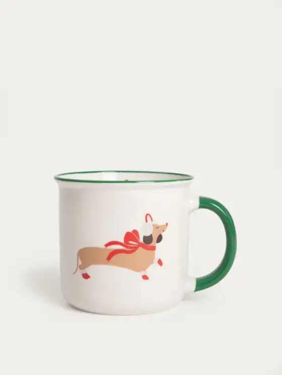 Kubek RINGI porcelanowy z jamnikiem i kokardką 0,4 l