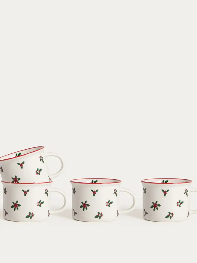 Zestaw kubków CANPI porcelanowych z ostrokrzewem, 4 szt. 0,15 l