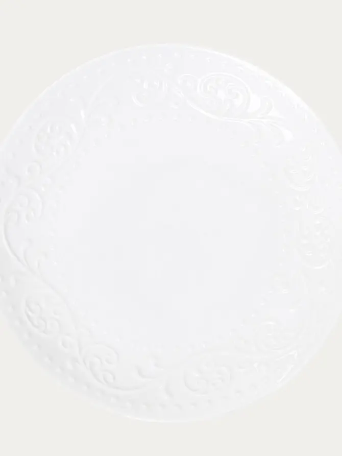 Talerz SYLIA porcelanowy obiadowy biały z ornamentem 27 cm