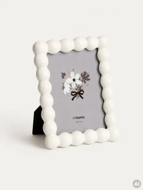 Ramka na zdjęcie BUBBLE ceramiczna z kuleczkami beżowa 13x18 cm