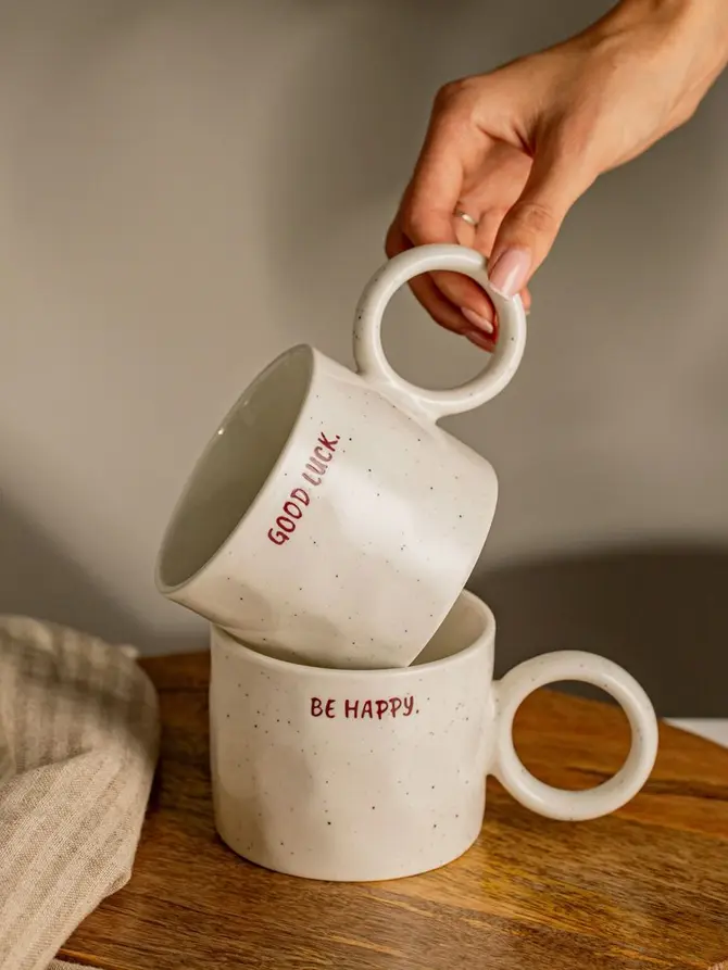 Zestaw kubków POSI porcelanowych z napisami, 2 szt 0,3 l