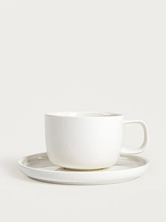 Filiżanka ze spodkiem BERGO porcelanowa biała 0,2 l