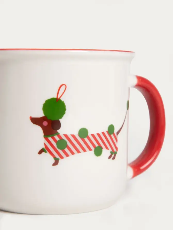 Kubek RINGI porcelanowy z jamnikiem i bombkami 0,4 l
