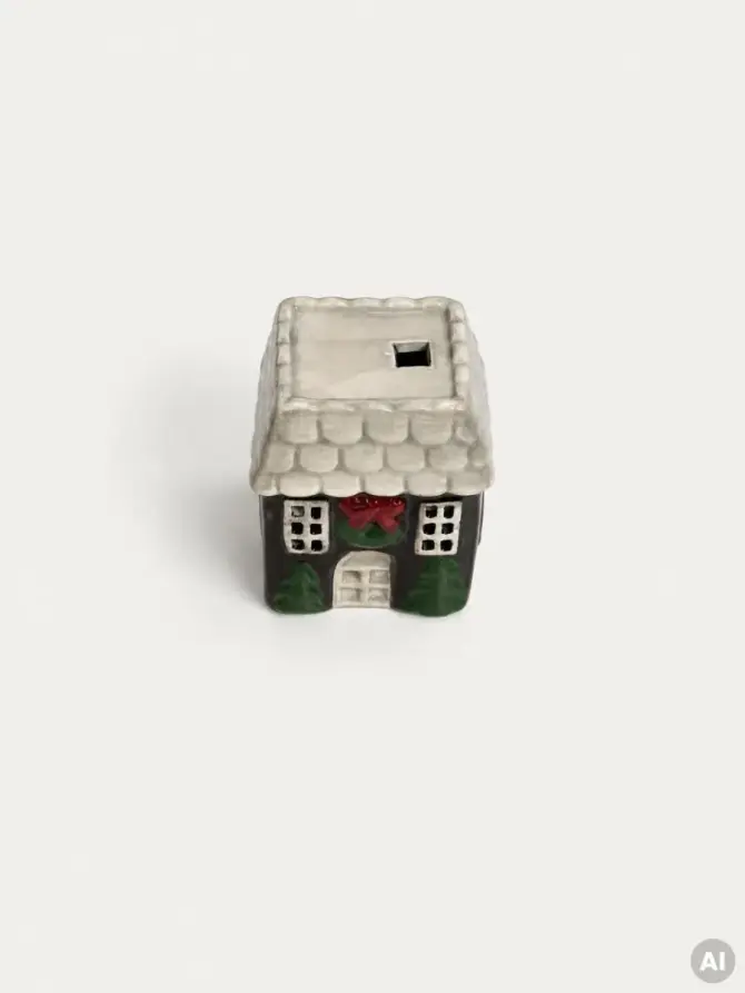 Lampion LED TOWNY domek ceramiczny brązowy 6x5,5x7,5 cm