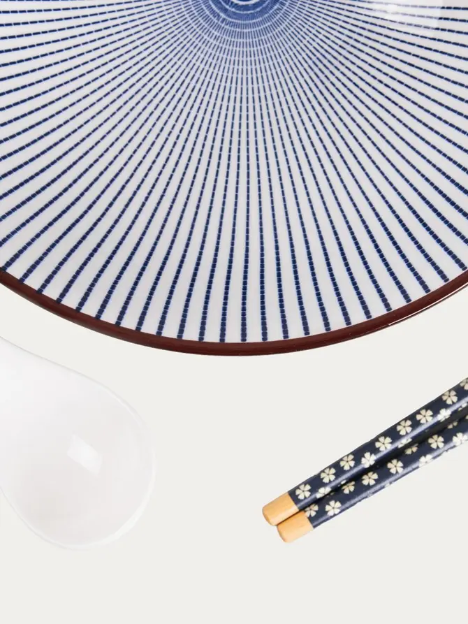 Zestaw do ramen SALADO porcelanowy w paski z brązowym rantem 21 cm