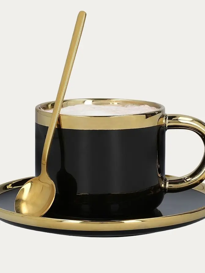 Filiżanka ze spodkiem i łyżeczką SINNES porcelanowa czarna 0,20 l
