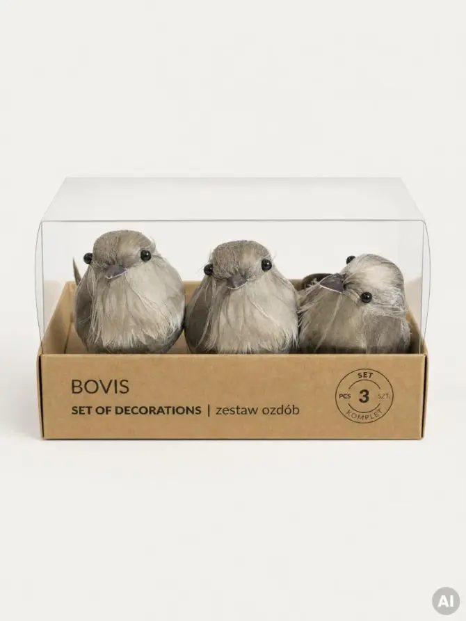 Zestaw ozdób BOVIS ptaszki brązowe 3 szt.