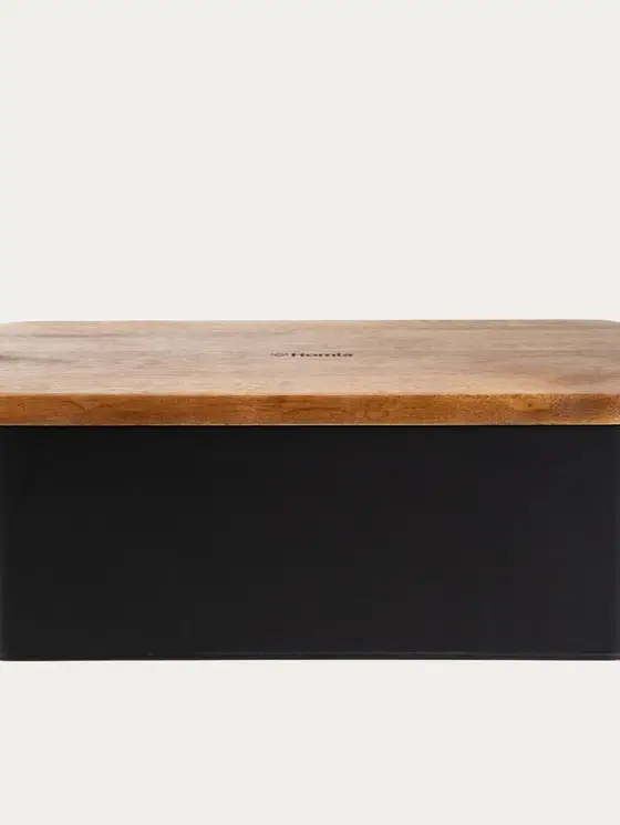 Chlebak LOMAS czarny z akacjową pokrywką 33x18x13 cm
