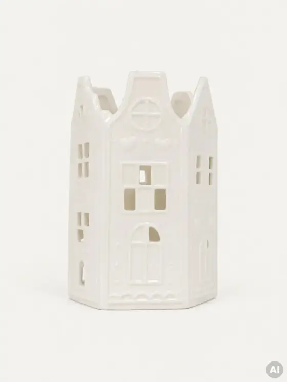Lampion TOWNY domek ceramiczny kremowy 10,7x10,7x15 cm