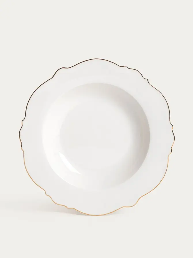 Talerz ELORIA porcelanowy głęboki ze złotym rantem 21 cm