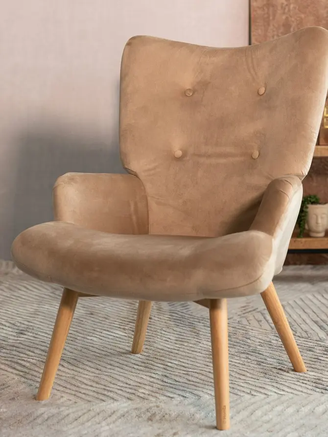 Fotel MOSS welurowy beżowy 70x55x95 cm