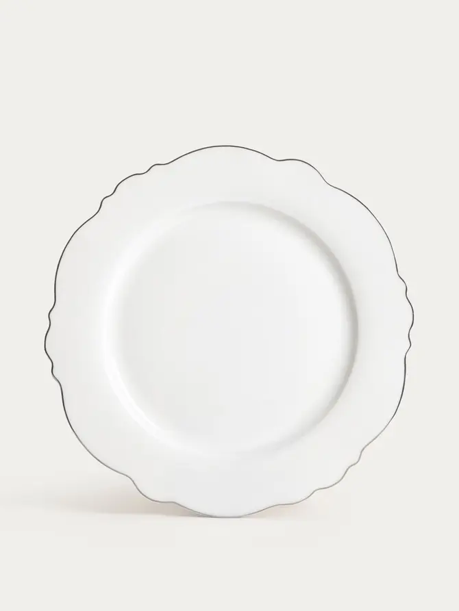 Talerz ELORIA porcelanowy deserowy ze srebrnym rantem 21 cm