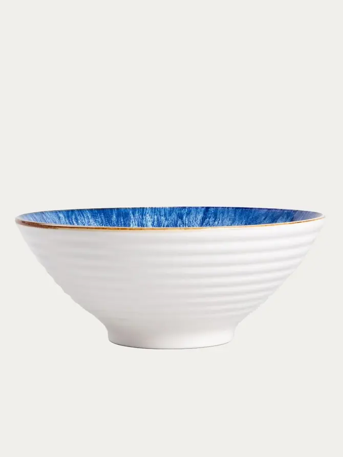Miska SALADO porcelanowa niebieska z brązowym rantem 20,5 cm