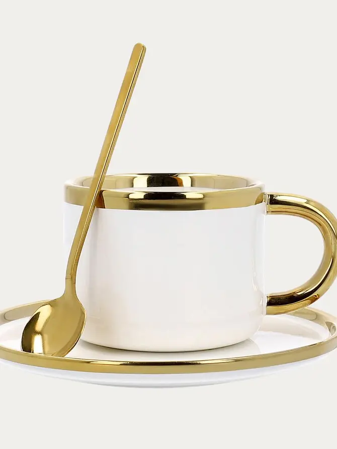 Filiżanka ze spodkiem i łyżeczką SINNES porcelanowa biała 0,20 l