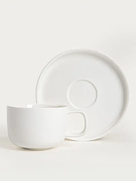 Filiżanka ze spodkiem BERGO porcelanowa biała 0,2 l