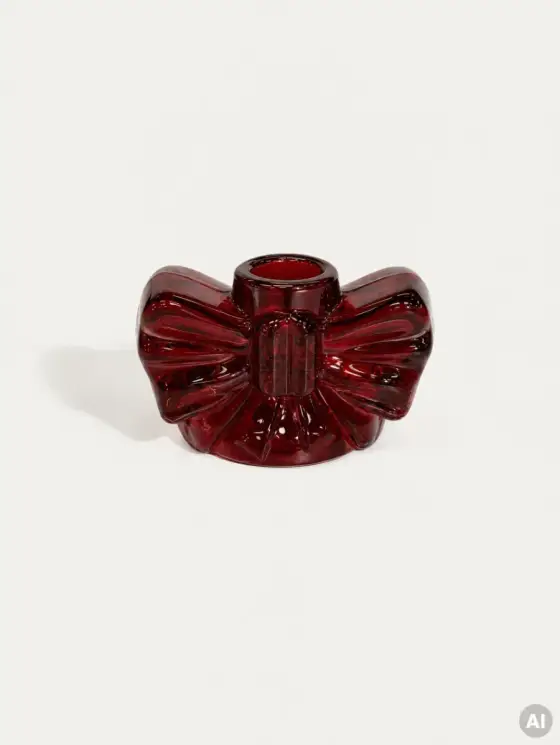 Świecznik GLASSI kokardka szklana czerwona 9,6x5,5x5,5 cm