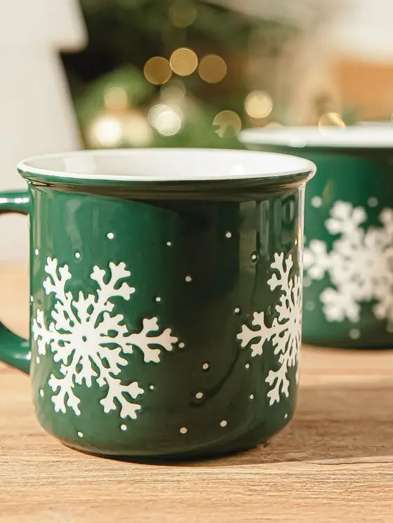 Zestaw kubków TRINKIE porcelanowych zielonych ze śnieżynką, 2 szt 0,36 l