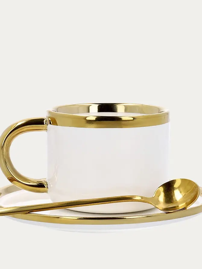 Filiżanka ze spodkiem i łyżeczką SINNES porcelanowa biała 0,20 l