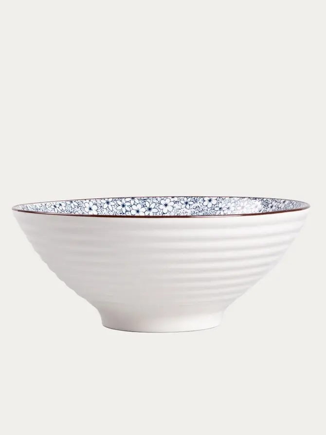 Zestaw do ramen SALADO porcelanowy w kwiatki z brązowym rantem 21 cm