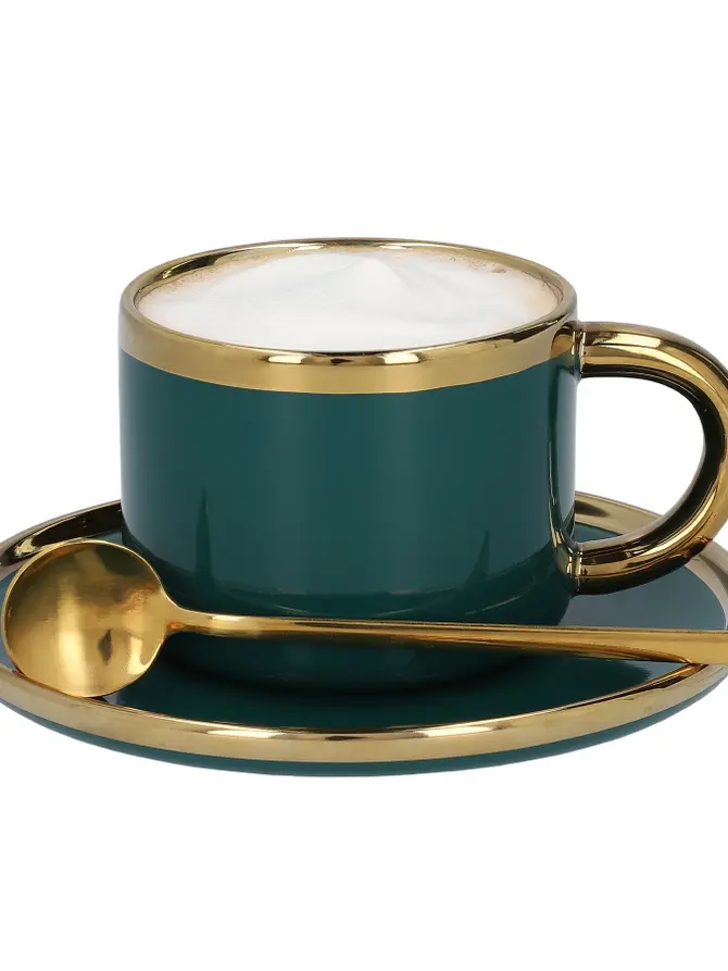 Filiżanka ze spodkiem i łyżeczką SINNES porcelanowa szmaragdowa 0,20 l