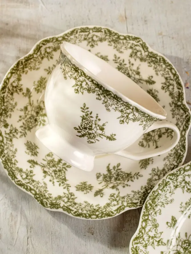 Filiżanka ze spodkiem LOURRY porcelanowa zielona 0,2 l