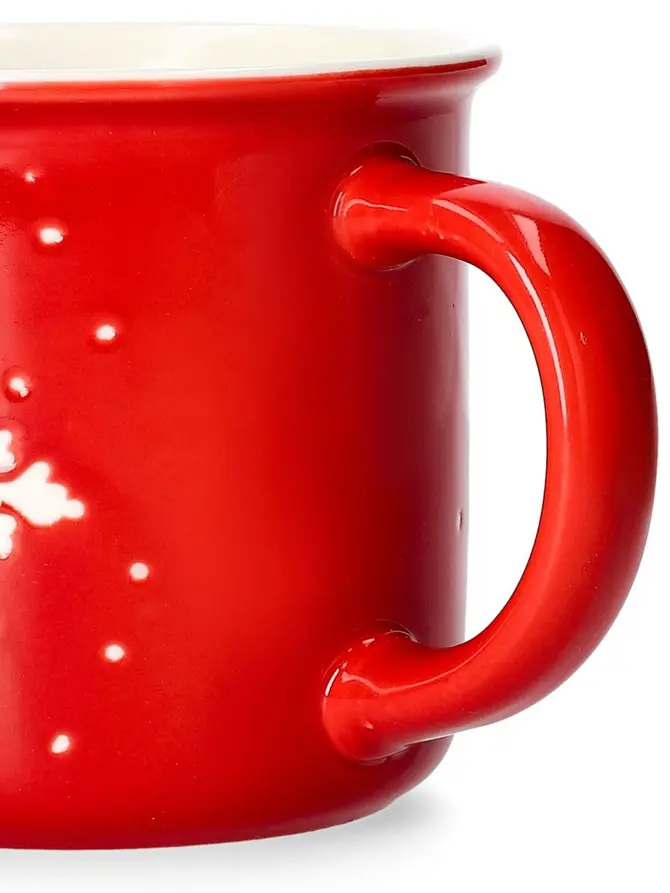 Zestaw kubków TRINKIE porcelanowych czerwonych ze śnieżynką, 2 szt 0,36 l