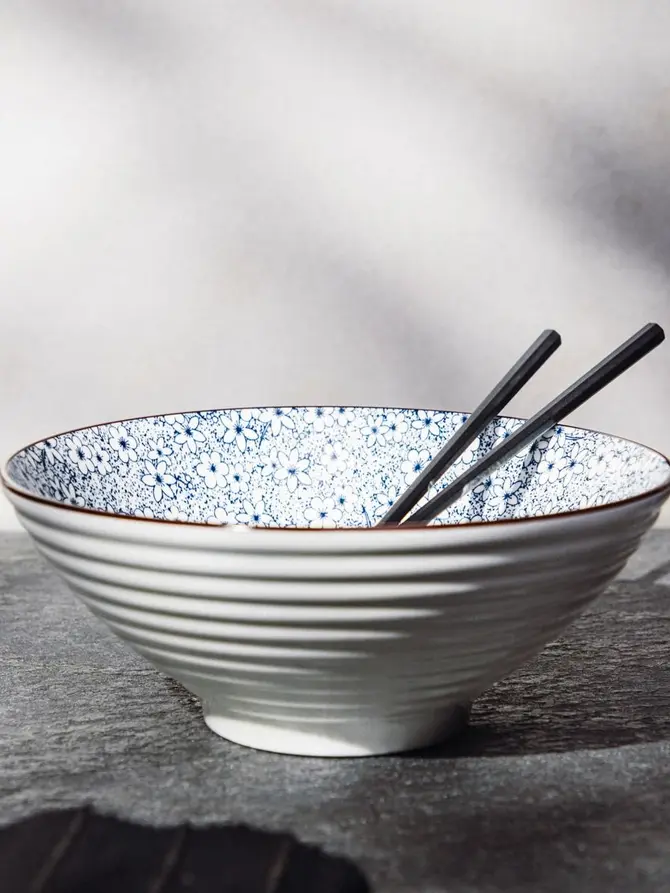 Miska SALADO porcelanowa w kwiaty z brązowym rantem 20,5 cm