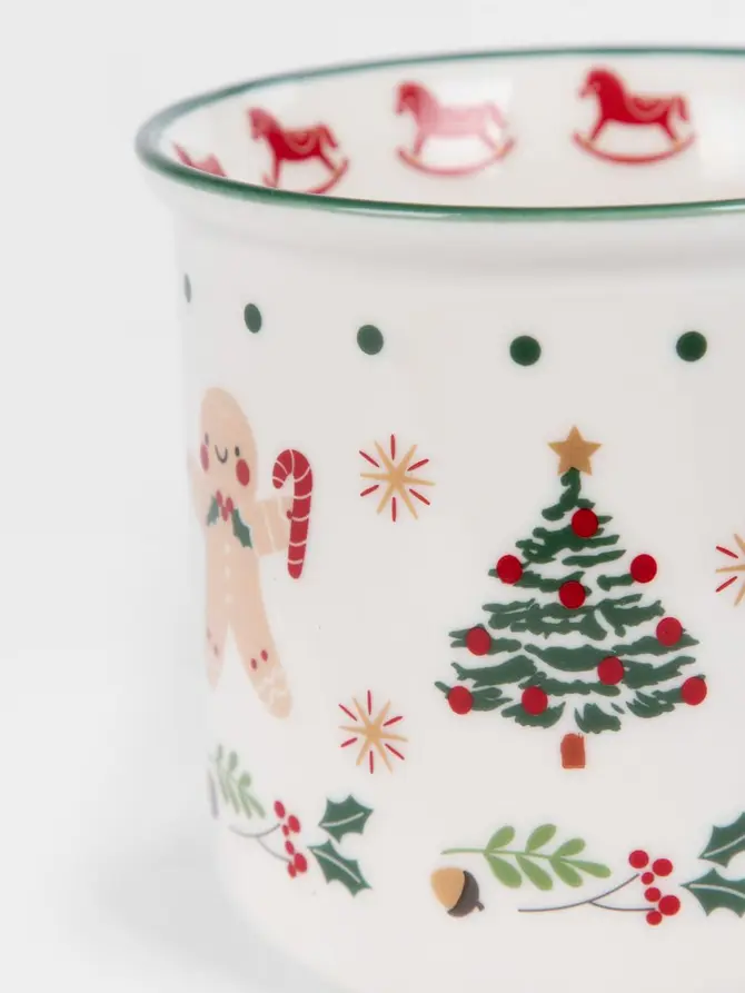 Kubek UNIS porcelanowy z reniferem i zielonym uchem 0,4 l