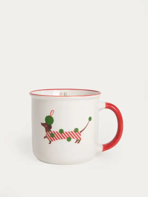 Kubek RINGI porcelanowy z jamnikiem i bombkami 0,4 l