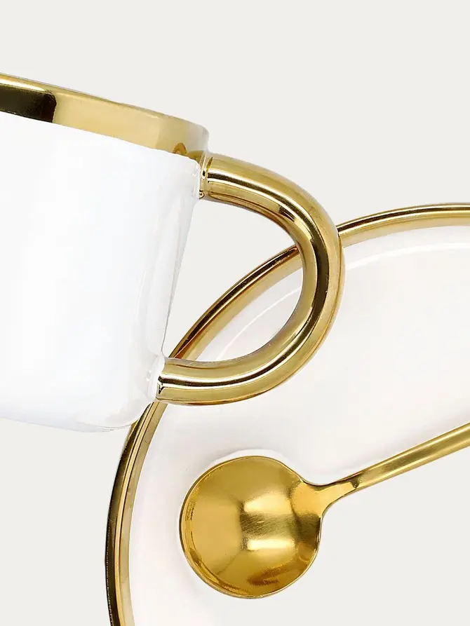 Filiżanka ze spodkiem i łyżeczką SINNES porcelanowa biała 0,20 l